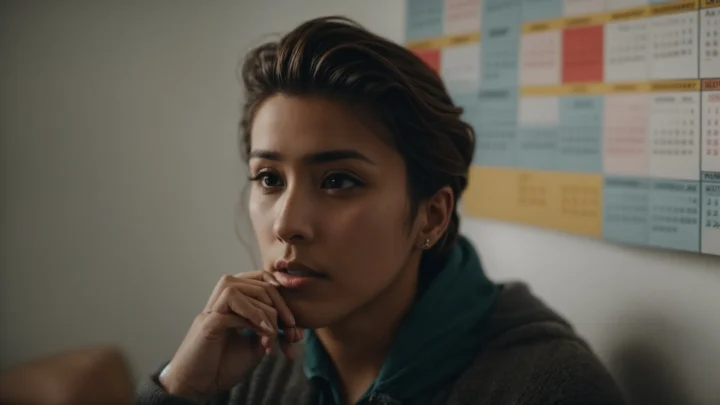 a puzzled person staring at a calendar marked with various deadlines and dates.