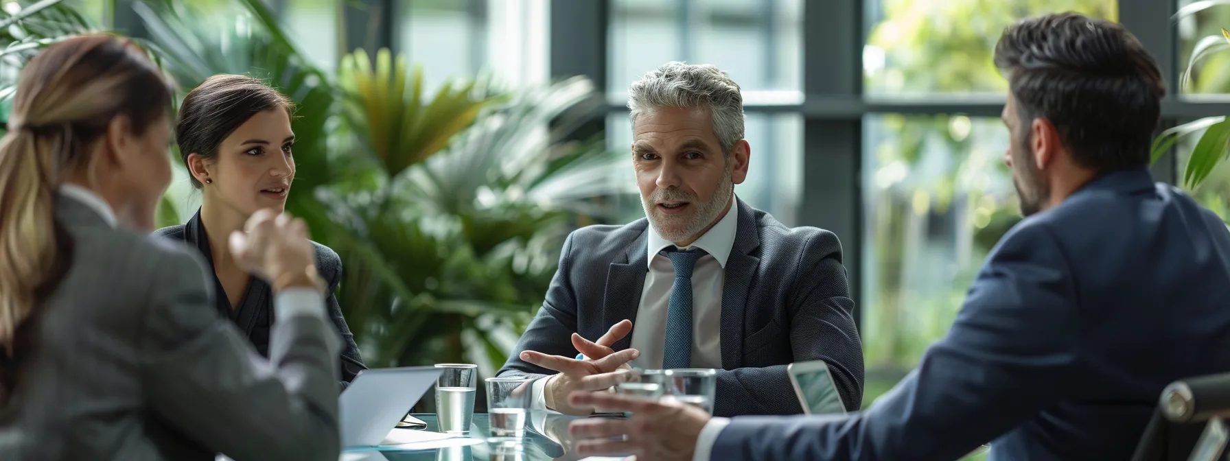 a group of business professionals discussing legal and ethical considerations tied to ai medical scribe technology.